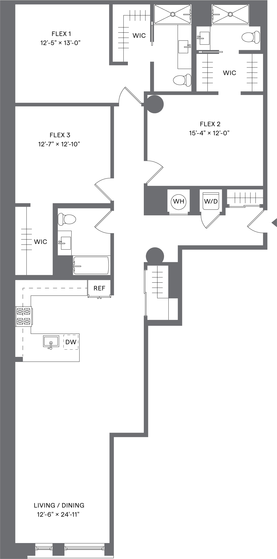 Floor plan for studio, 3 baths, 1731 sqft
